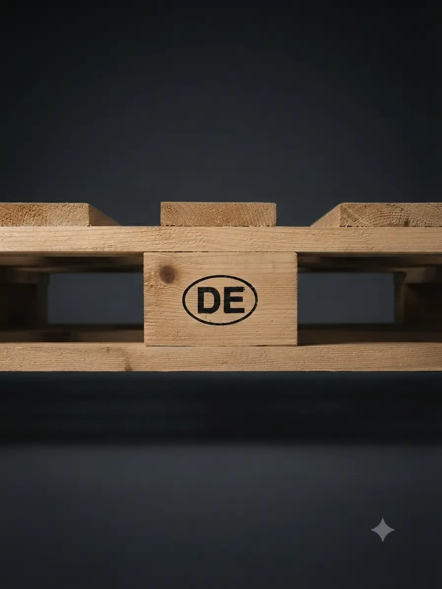 DE Branded Stamp on ISPM-15 Wooden Pallet