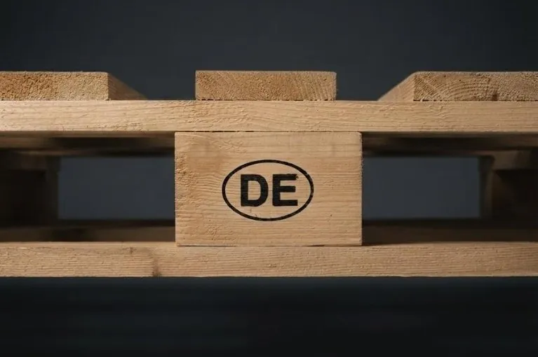 Wooden pallet block with the DE country stamp, Dissanayake Enterprises